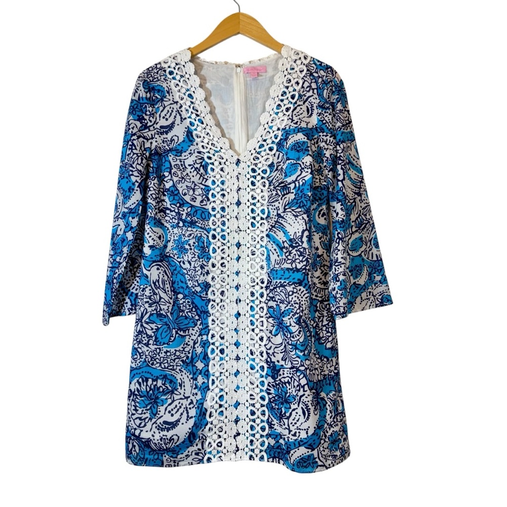 Lilly Pulitzer Brooke Tunic Dress Ariel Blue Hippy Hippy Shake Pattern Sz SM